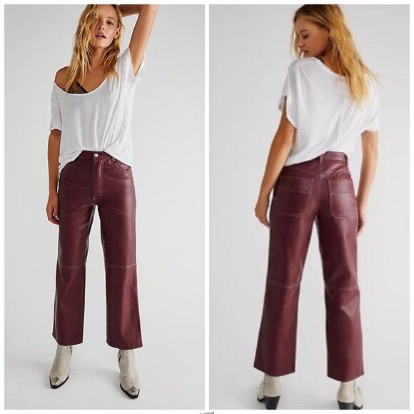 Free People Pants - Revolve Free People We The Free Burgundy The It Factor Vegan Leather Pant